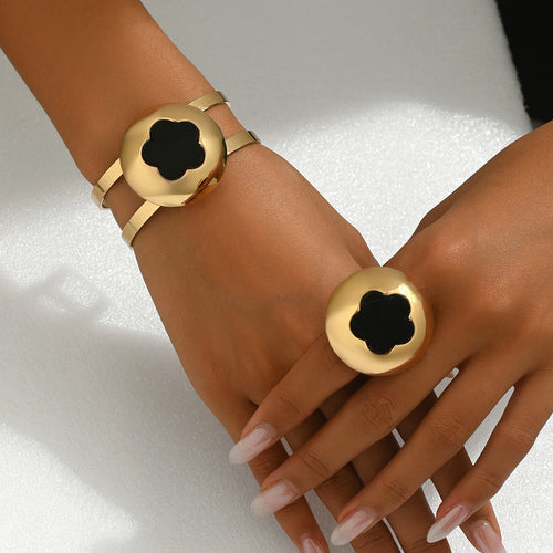 Black Flower Disc Cuff Jewelry — product image 2