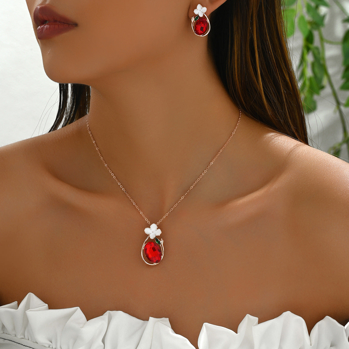 Red Teardrop Flower Jewelry — product image 2