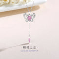 Butterfly Sterling Silver 925 Necklace Female Niche Design Light Luxury Pink Zircon Tassel Clavicle Chain Ins Love Pendant