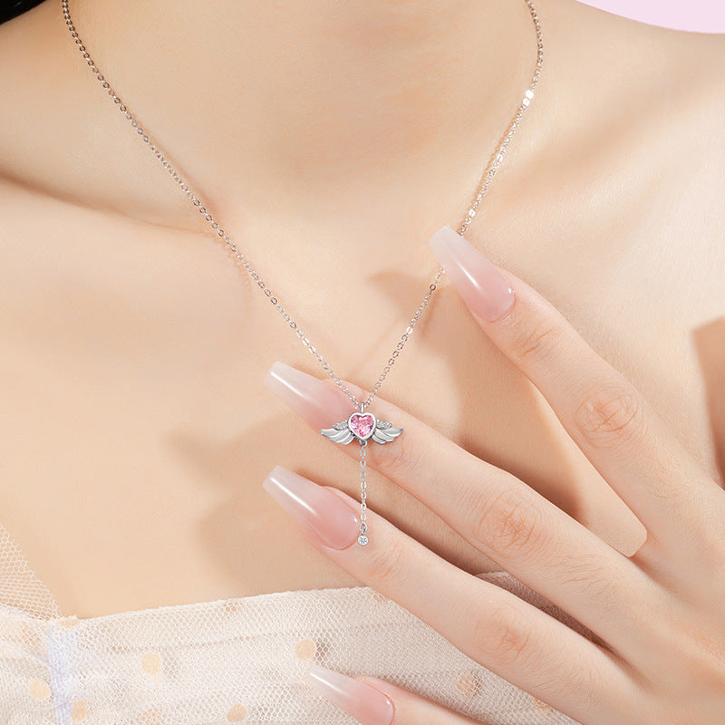 Angel Wings Sterling Silver 925 Necklace Women's Fashion Versatile Love Clavicle Chain Ins Pull Wings Movable Pendant