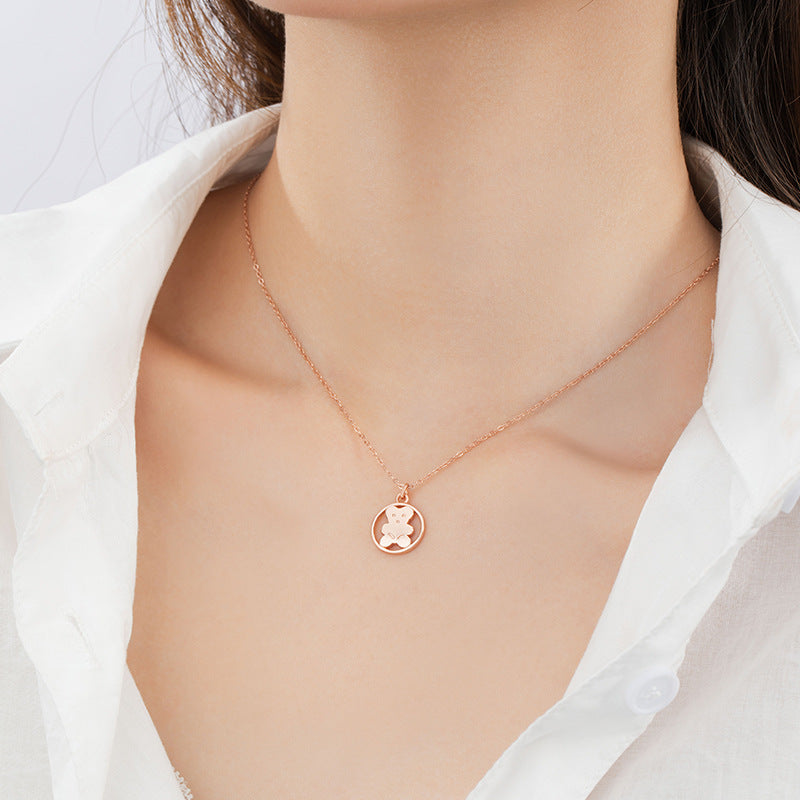 Cute Bear Sterling Silver 925 Necklace Niche Design Light Luxury Glossy Clavicle Chain Ins Style Teddy Bear Pendant
