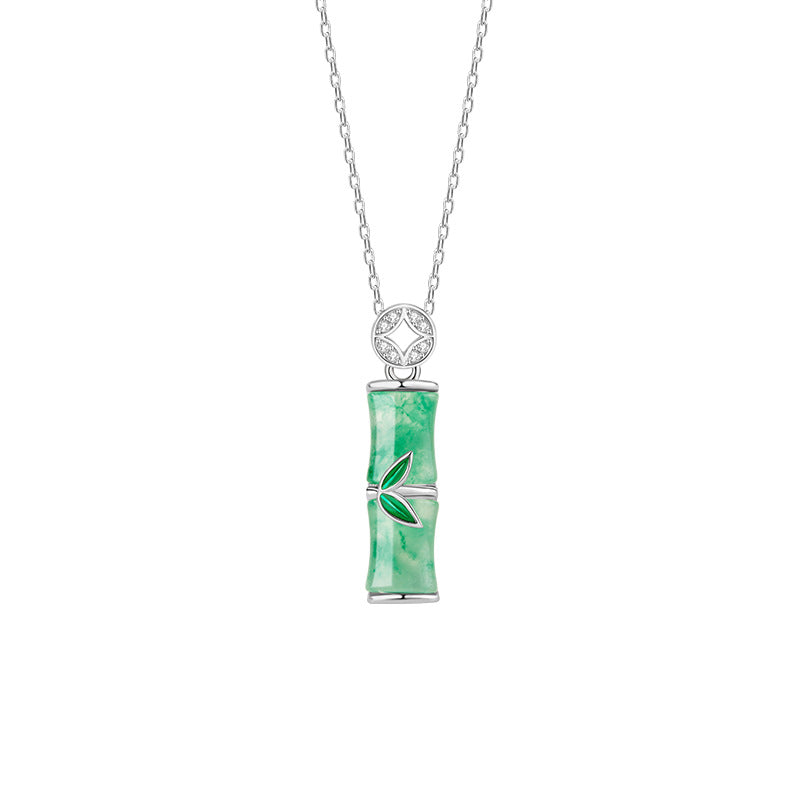 Women's Korean-Style High-Rise Sterling Silver 925 Necklace New Chinese-Style Natural African Copper Coin Clavicle Chain Ins-Style Bamboo Pendant