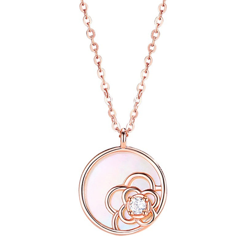 Lucky Clover Sterling Silver 925 Necklace Female Niche Design Light Luxury Clavicle Chain Ins Get White Fritillary Pendant