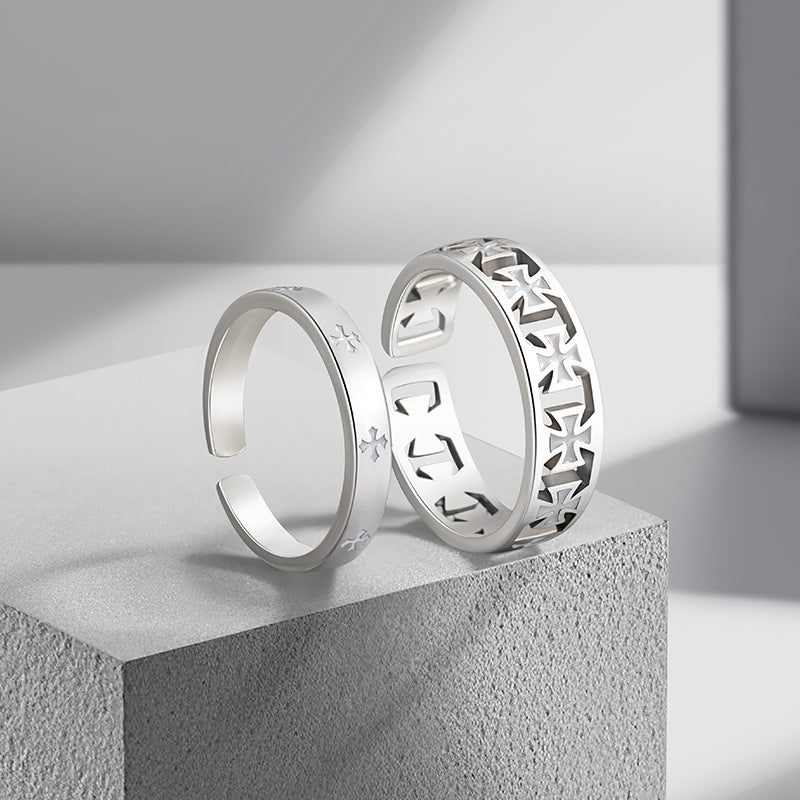 Cross Sterling Silver 925 Luminous Couple Ring Men and Women Fashion All-Match Star Ring Valentine's Day Gift Pair Ring
