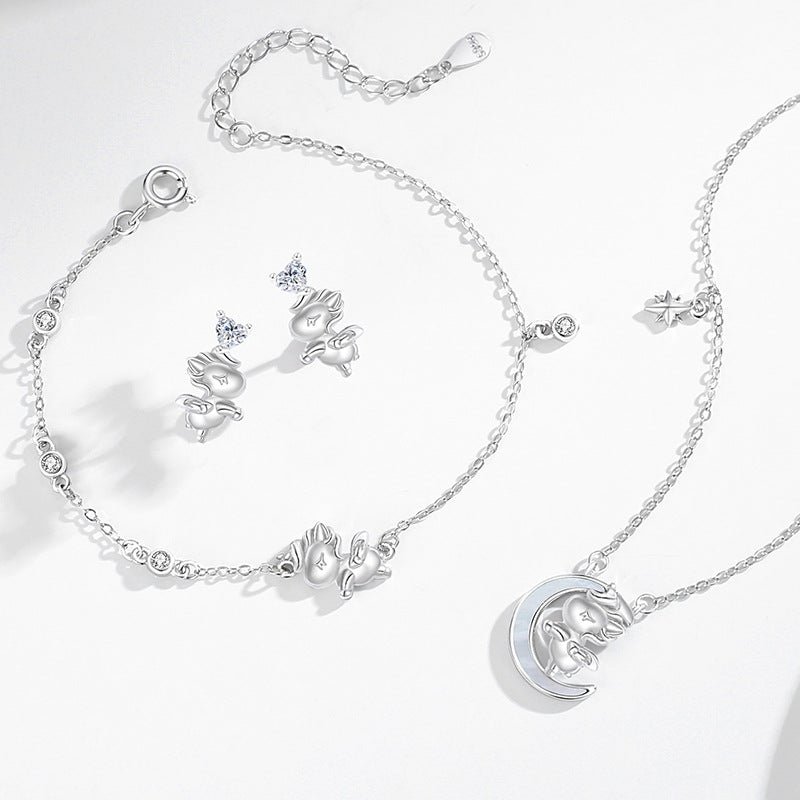 Bracciale in argento sterling 925 – unicorno e stella e luna e zirconi