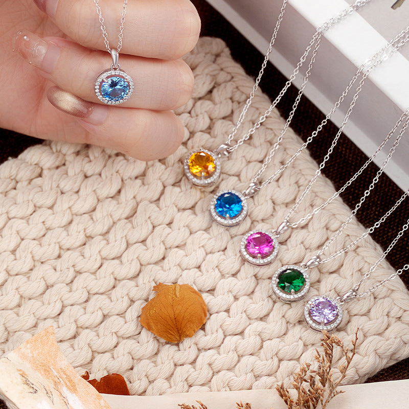 S925 Sterling Silver Twelve Constellation Birthday Stone Necklace Female Light Luxury Niche Birthday Stone Pendant Clavicle Chain Birthday Gift