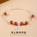 Immediately Rich Flower Sterling Silver 925 Bracelet Women's Light Luxury Red Agate Birth Year Bracelet Ins Style Zodiac Horse Bracelet
