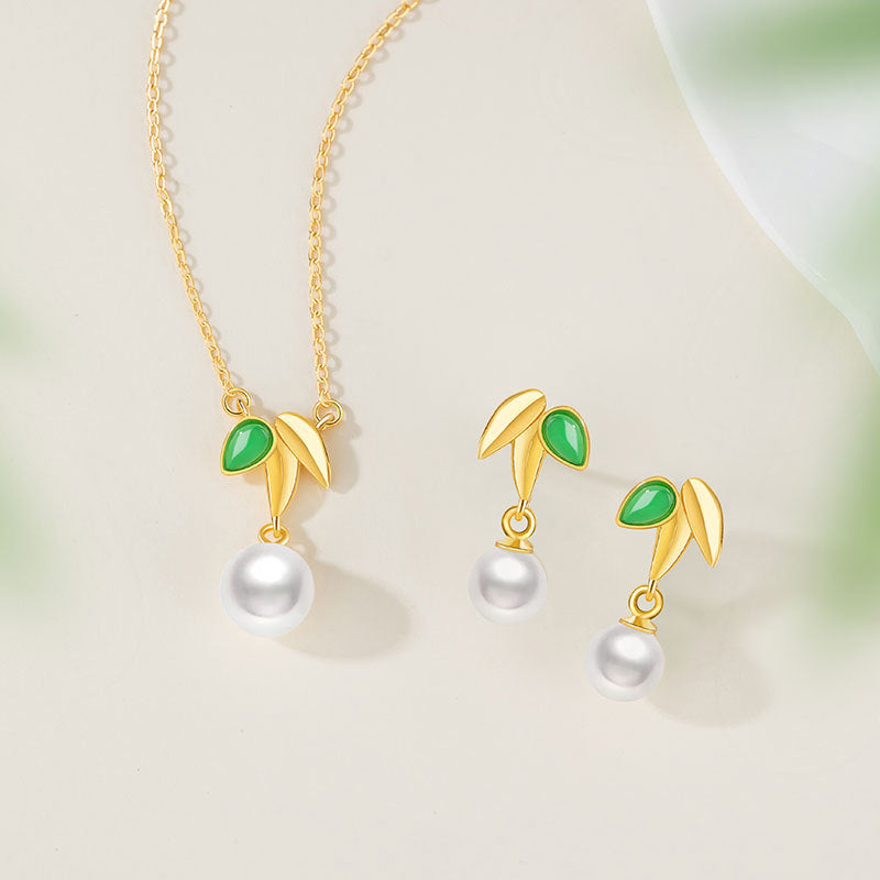 High-Rise Sterling Silver 925 Necklace Women's High-Grade Freshwater Pearl Bamboo Clavicle Chain Ins Chalcedony Bamboo Pendant