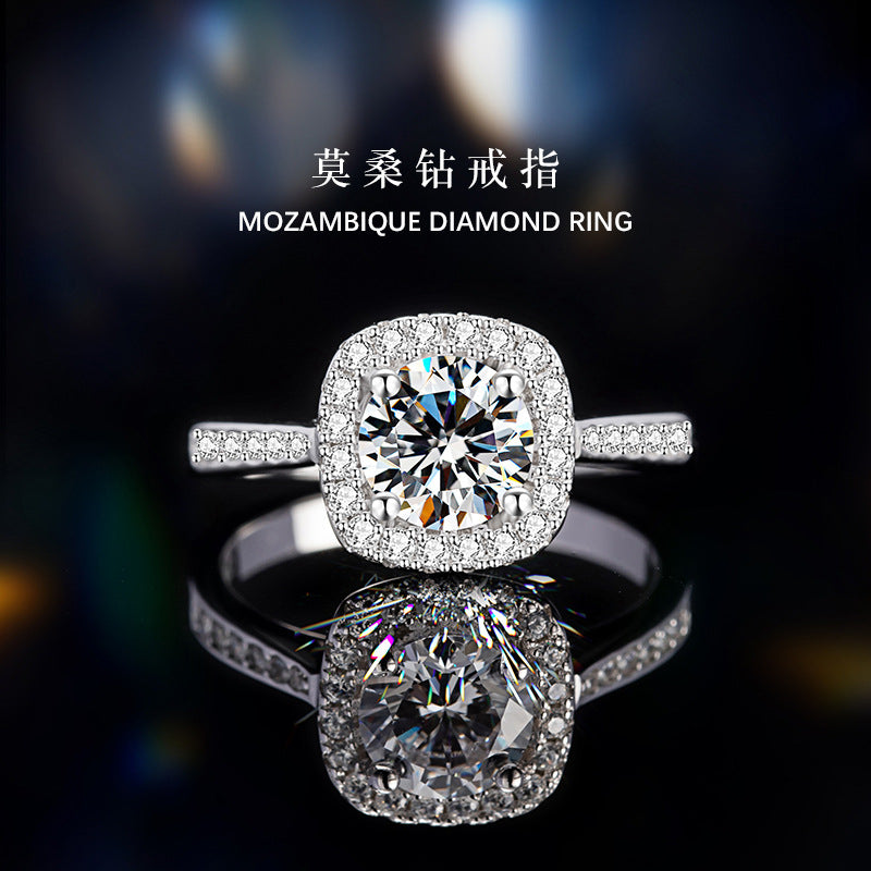Square Sugar Sterling Silver 925 Diamond Ring Female Light Luxury High Sense 1 Karat Proposal Wedding Ring Ins Pair Ring