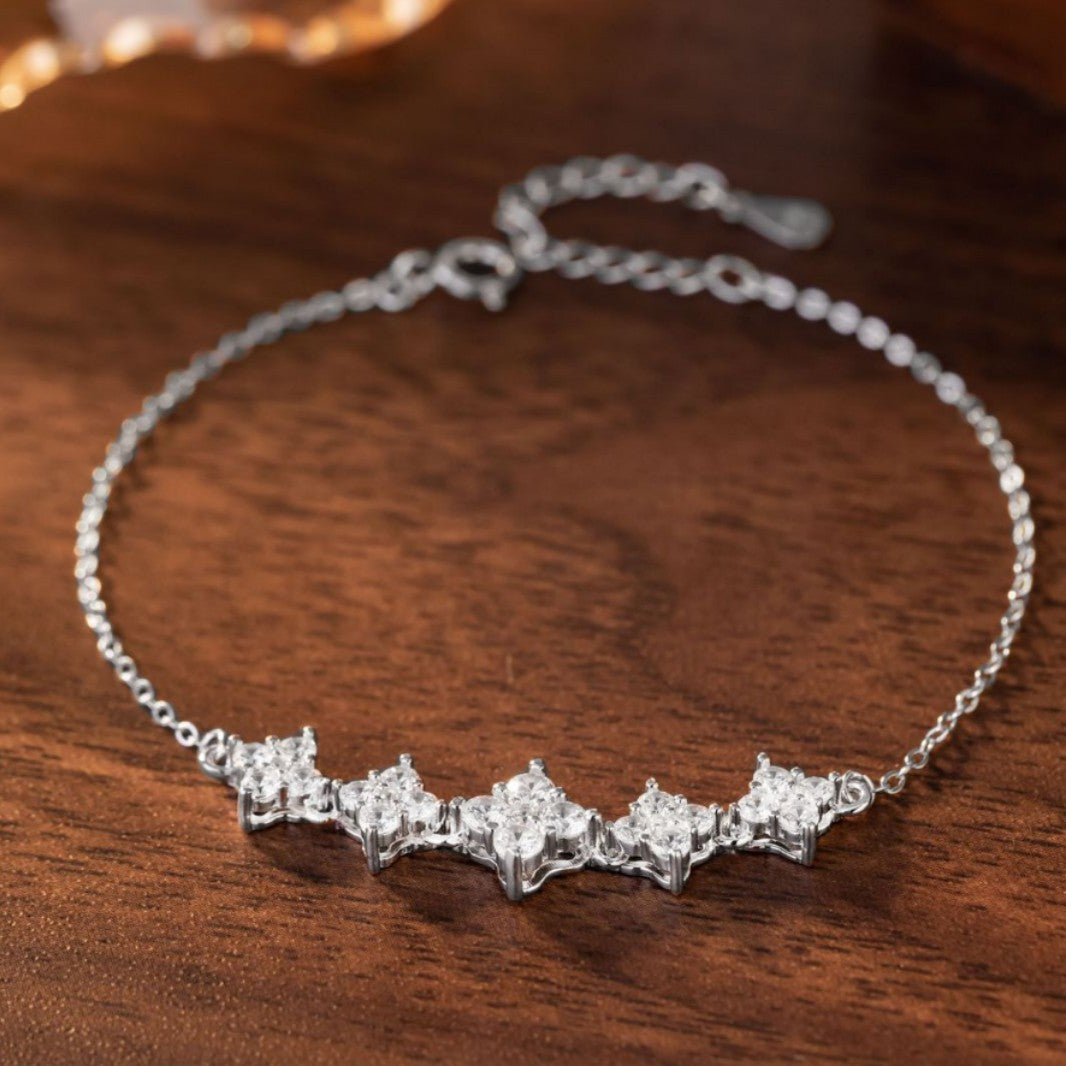 Lucky Clover Pure Silver 999 Bracelet Niche Design Light Luxury Zircon Bracelet Ins Valentine's Day Flower Bracelet