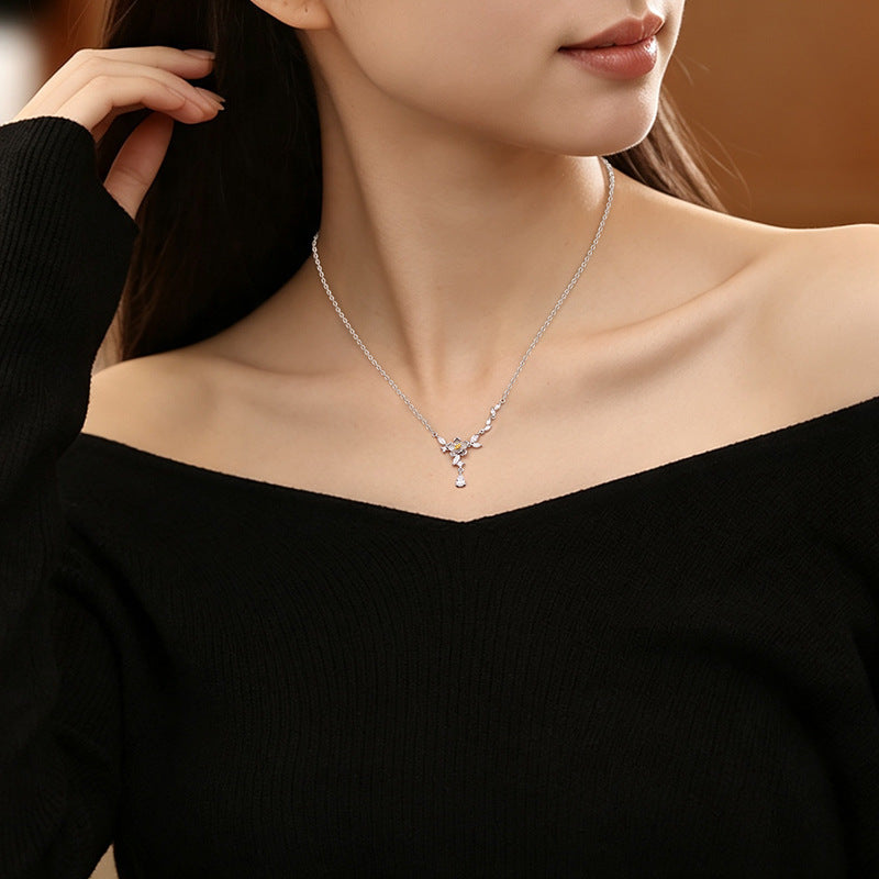 S925 Sterling Silver Necklace Bracelet Stud Earrings Set New Chinese Style Jasmine Design Gift for Girlfriend