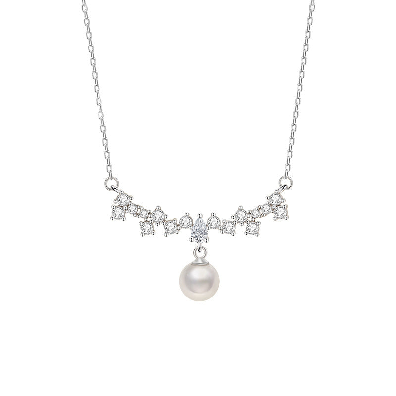 Romantic Star River Sterling Silver 925 Necklace Women's Light Luxury High-Grade Natural Freshwater Pearl Clavicle Chain Ins Star Pendant