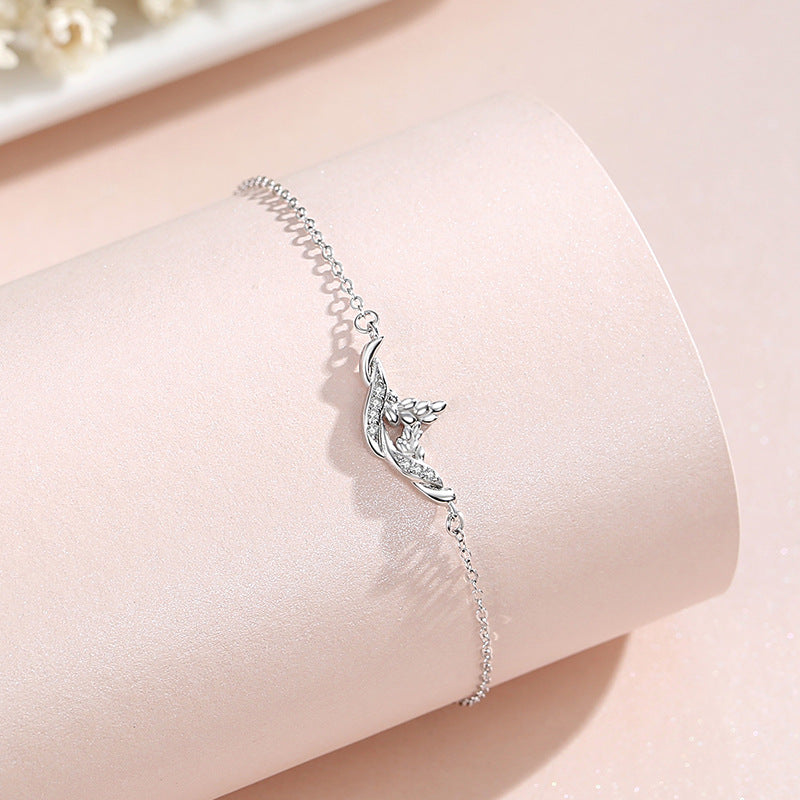 Tassel Safe Sterling Silver 925 Bracelet Female Niche Design Light Luxury Style Laurel Goddess Bracelet Ins Style Wheat Tassel Bracelet