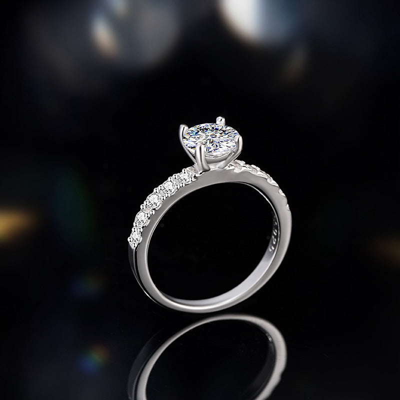 Classic Four-Claw Diamond 925 Sterling Silver Ring Women's Light Luxury High-Grade Engagement Wedding Ring Ins Style Pair Ring
