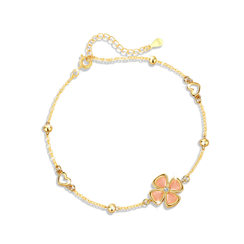 Lucky Clover Sterling Silver 925 Bracelet Female Niche Design Light Luxury Opal Bracelet Ins Style Lovely Bracelet