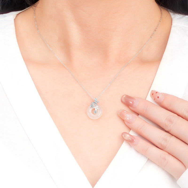 Collana in argento sterling 925 – farfalla e disco e calcedonio