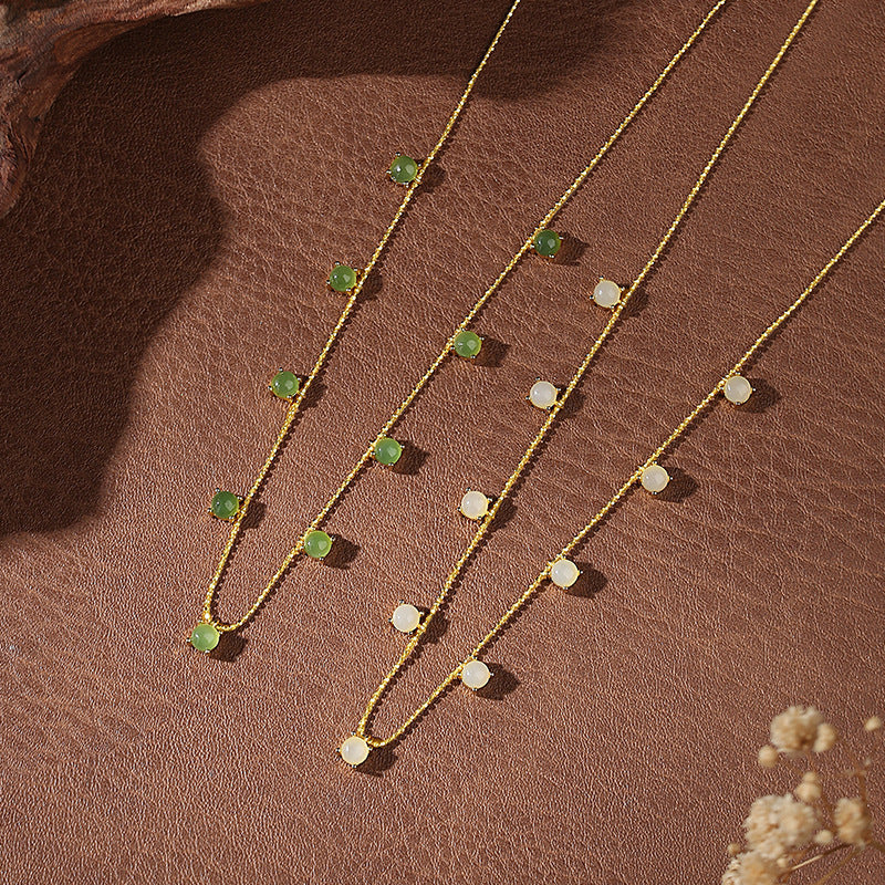 National Style Starry Sky Hetian Jade Clavicle Chain S925 Sterling Silver Necklace Female Gentle Temperament All-Match Girl Jewelry