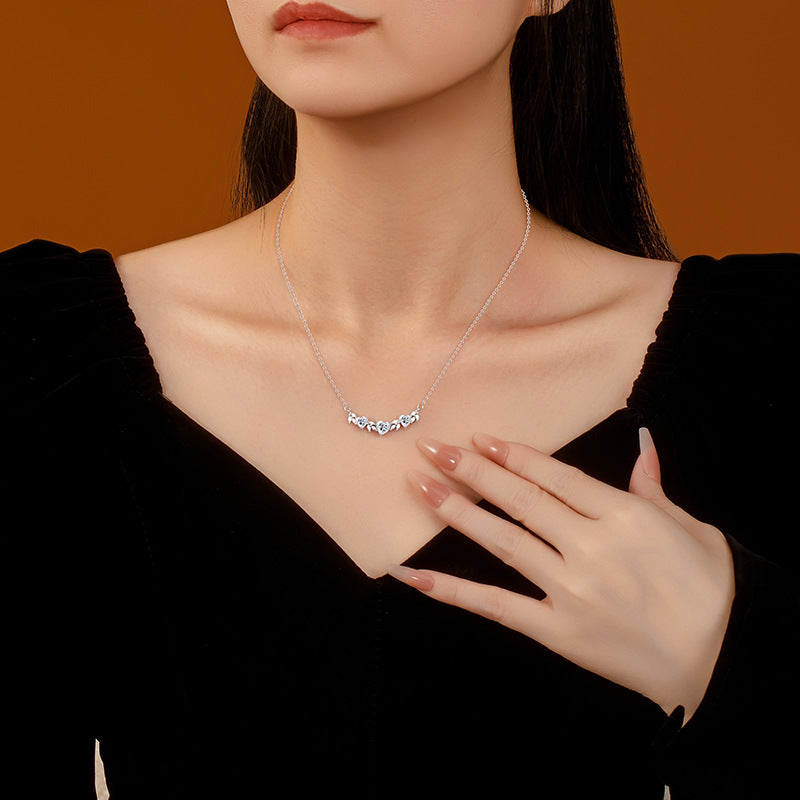 Popular S925 Sterling Silver Necklace for Women Niche Design Lovely Color-Changing Zircon Clavicle Chain Light Luxury Valentine's Day Gift for Women