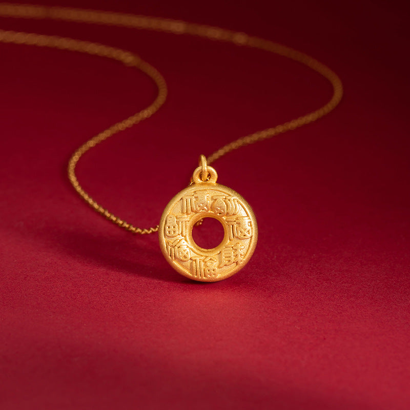 Lucky Love with Pure Silver 999 Necklace New Chinese National Fashion Copper Coin Clavicle Chain Ins Light Luxury Style Safety Buckle Pendant