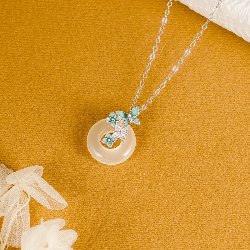 Collana in argento sterling 925 – farfalla e disco e calcedonio