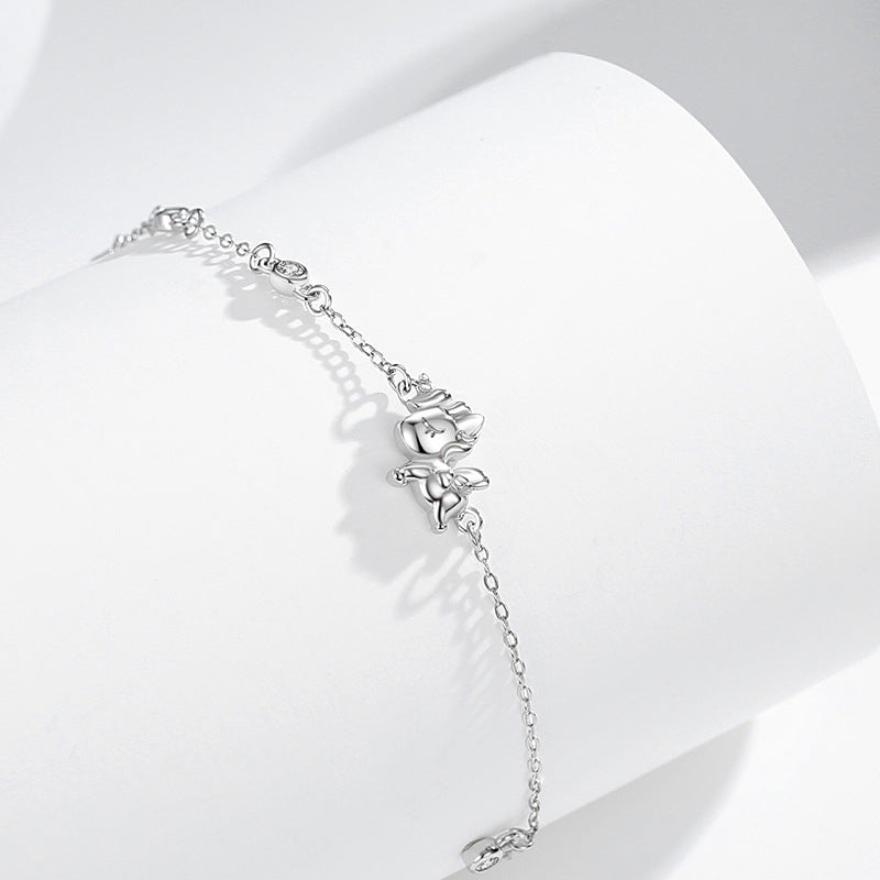 Bracciale in argento sterling 925 – unicorno e stella e luna e zirconi