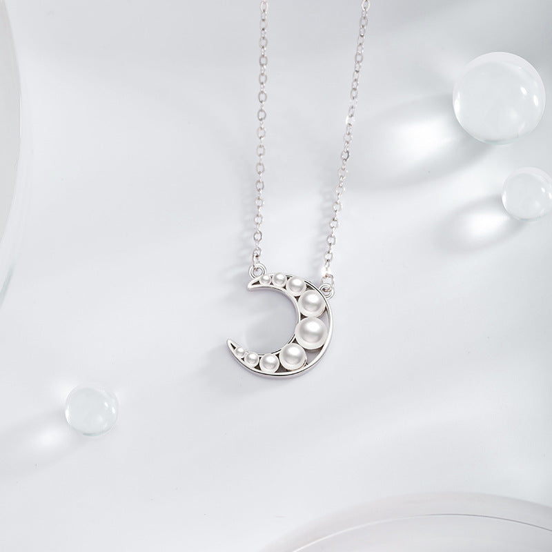 Moon Sterling Silver 925 Necklace Female Niche Design Light Luxury Shijia Pearl Clavicle Chain Ins Style Star Pendant