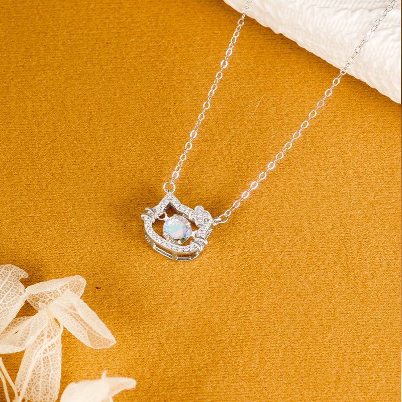 S925 Sterling Silver Smart Hello Kitty Necklace Beating Colorful Zircon Pendant Cross-Border Special for Cute Girl Jewelry