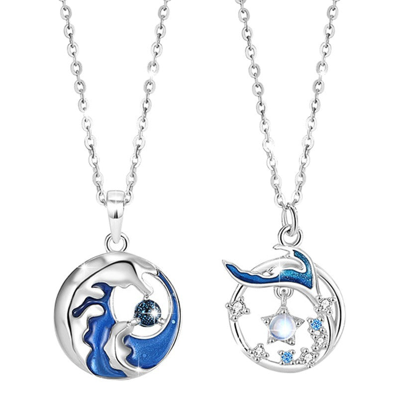 Fishtail Sterling Silver 925 Couple Necklace Men and Women Fashion All-Match Glass Stone Clavicle Chain Get Things Ins Star Pendant