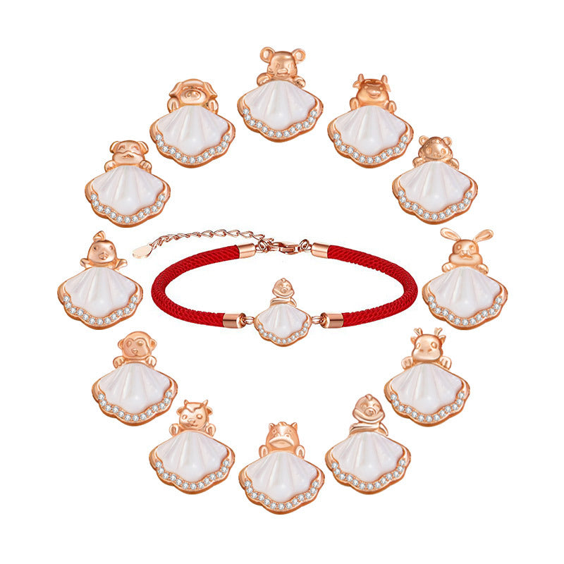 Natural Fritillary Twelve Zodiac Red Rope S925 Sterling Silver Bracelet Niche Lifetime Lucky Bracelet One-Piece Delivery