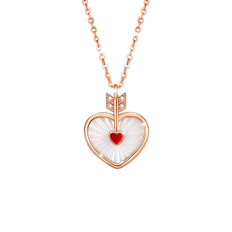 Women's 925 Sterling Silver Necklace with One Arrow, Niche Design, Light Luxury White Fritillary Clavicle Chain, INS Style Love Pendant