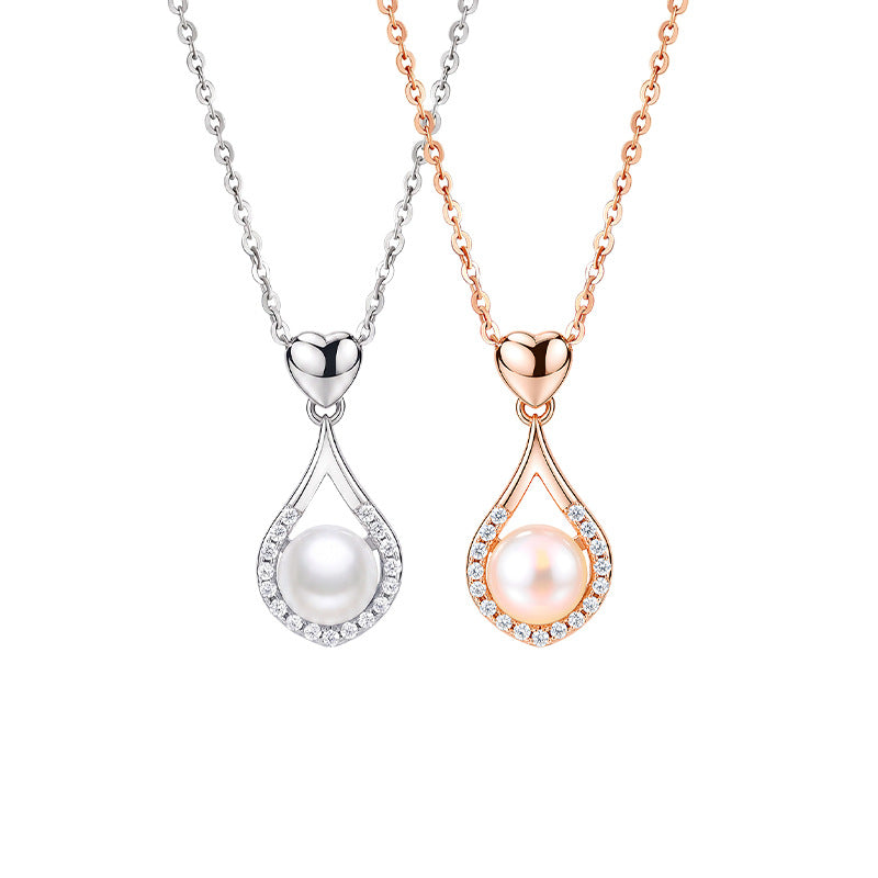 Sterling Silver S925 Necklace Women's Lovely Water Drop Freshwater Pearl Pendant Light Luxury Ins Style Clavicle Chain for Girlfriend Jewelry