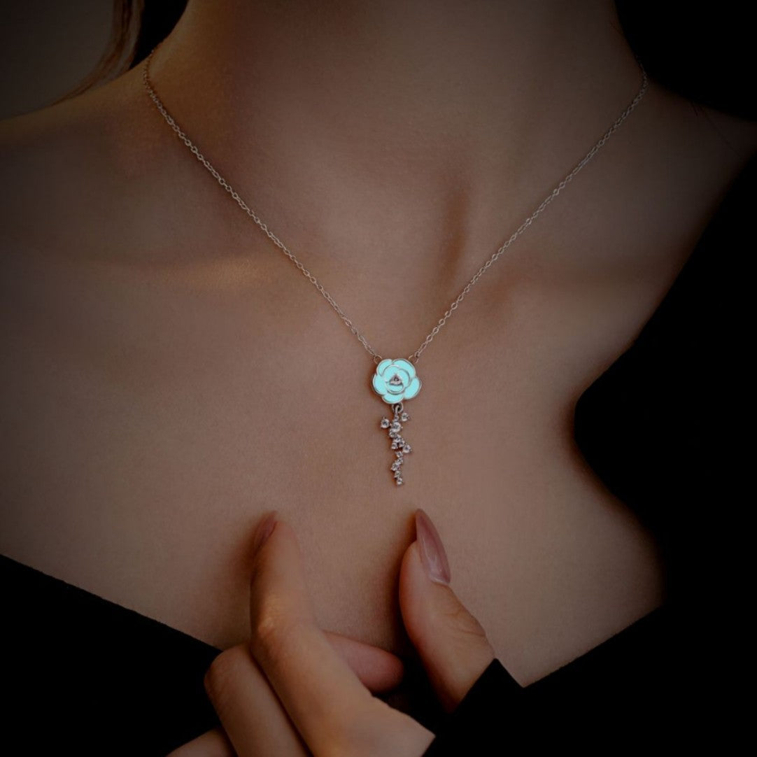 Rose Sterling Silver 925 Luminous Necklace Women's Fashion Versatile Flower Clavicle Chain Ins Valentine's Day Gift Pendant