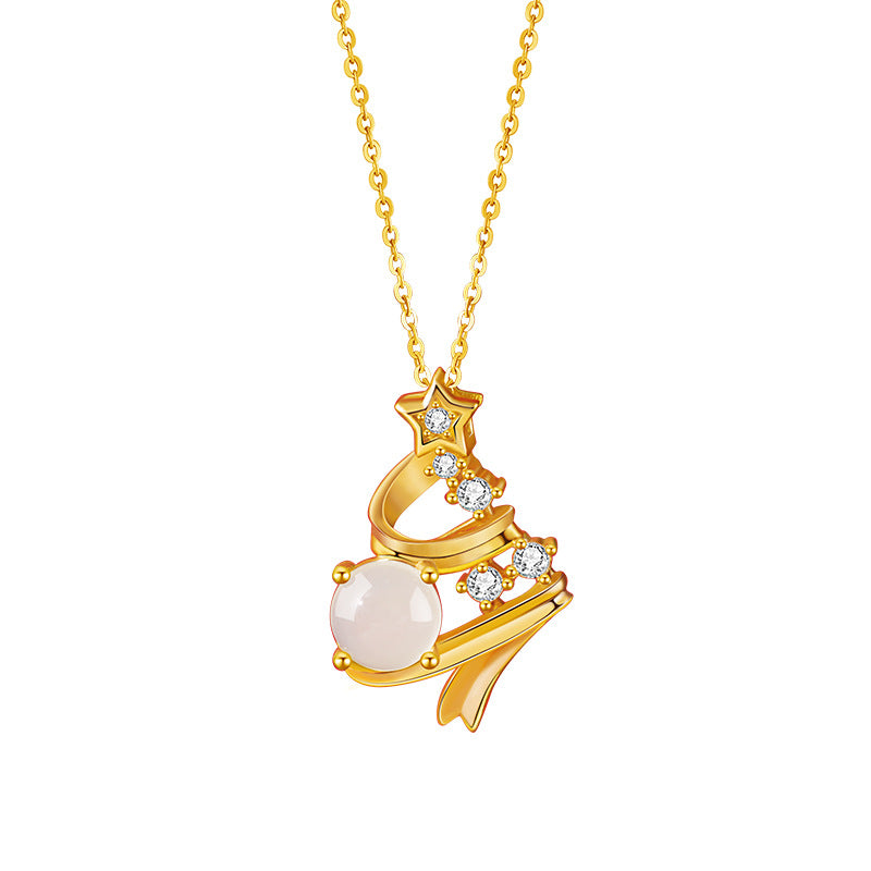 Christmas Tree Sterling Silver 925 Necklace Women's Light Luxury High-Grade Star Chalcedony Clavicle Chain Ins Style Wishing Tree Pendant