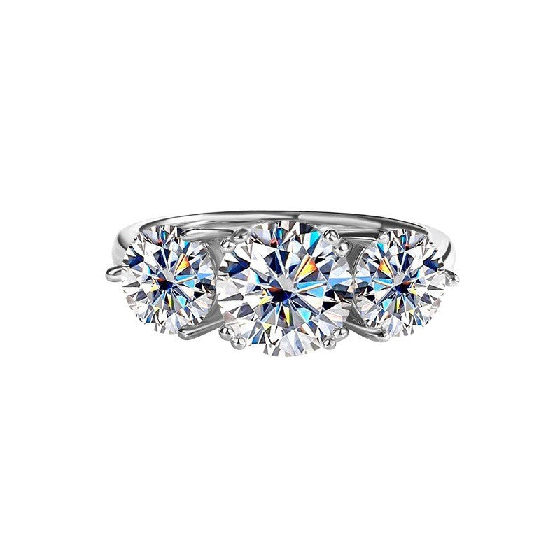 Sansheng Stone Sterling Silver 925 Diamond Ring Women's Light Luxury Engagement Wedding Ring Ins Style Triple Row Ring