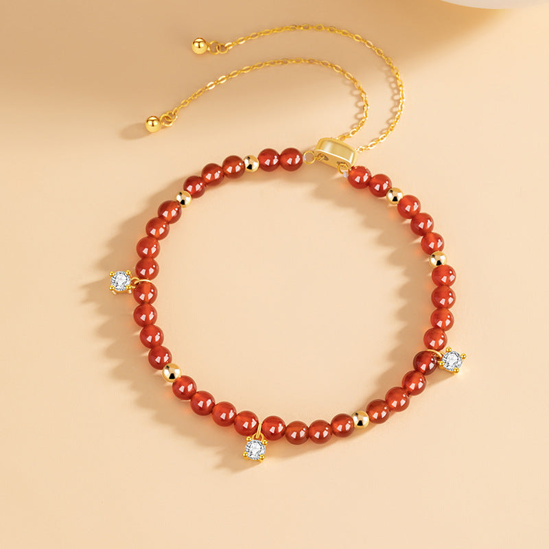 Natural Red Agate Sterling Silver 925 Bracelet Female Niche Design Light Luxury Star Bracelet Mother's Day Gift Bracelet