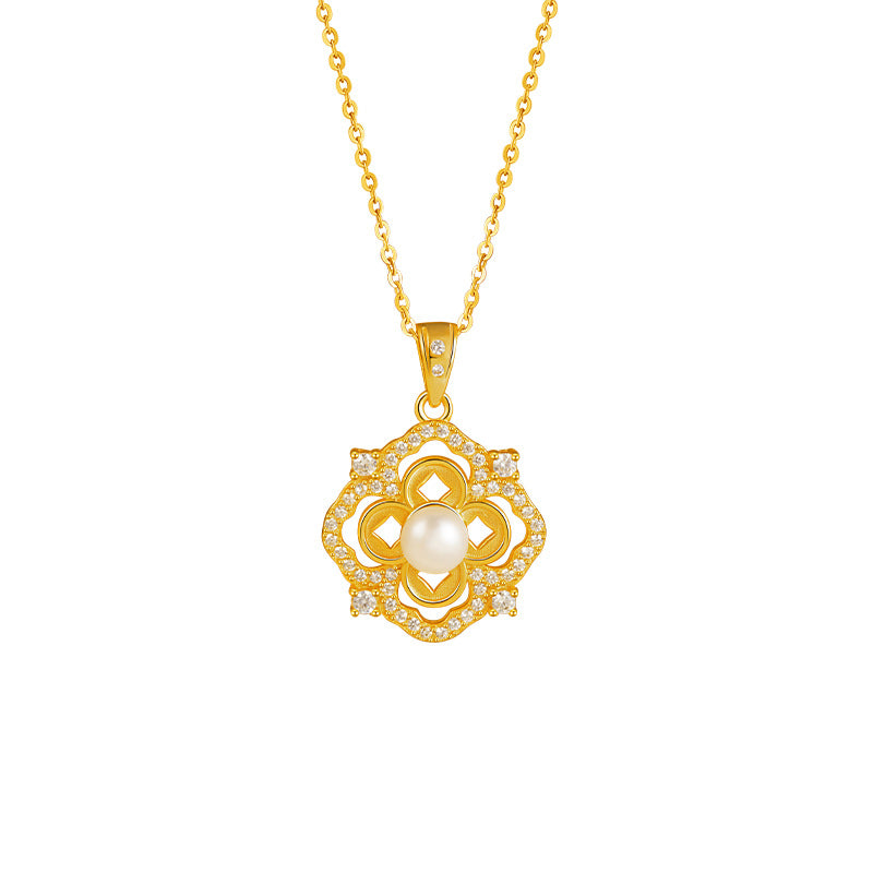 Collana in argento sterling 925 – foglia e dettaglio perlato