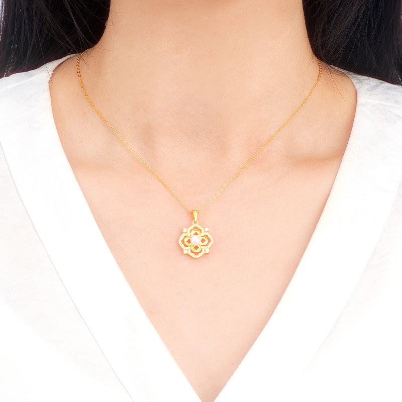 Collana in argento sterling 925 – foglia e dettaglio perlato