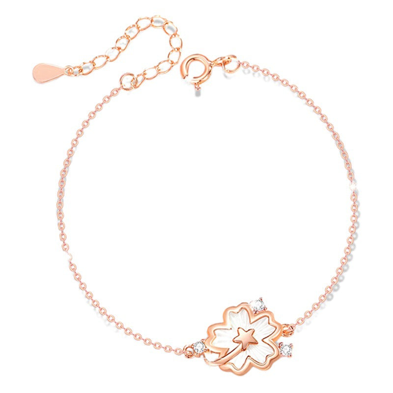Cherry Blossom Sterling Silver 925 Bracelet Fashion Versatile Star Zircon Bracelet for Girlfriend Ins Style Flower Bracelet