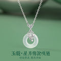 Star Sterling Silver 925 Safety Buckle Necklace for Women New Chinese National Fashion Moon Zircon Clavicle Chain Ins Style Chalcedony Pendant