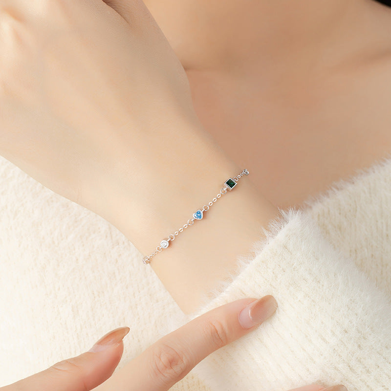 Lovely Sterling Silver 925 Bracelet Female Niche Design Light Luxury Zircon Bracelet Ins Style Gift Girlfriend Rainbow Bracelet