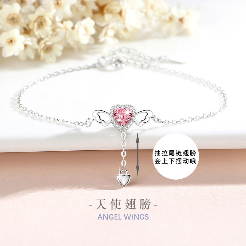 Angel Wings Sterling Silver 925 Bracelet Women's Simple Fashion Style Pull Wings Bracelet 520 Valentine's Day Love Bracelet