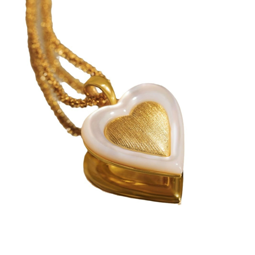 Heart White Fritillary Sterling Silver 925 Necklace Vintage Handmade Brushed Clavicle Chain Ins Style Light Luxury High-Grade Pendant