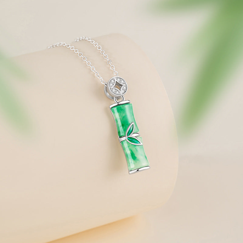 Women's Korean-Style High-Rise Sterling Silver 925 Necklace New Chinese-Style Natural African Copper Coin Clavicle Chain Ins-Style Bamboo Pendant