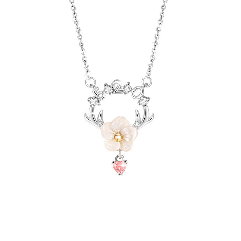 Cherry Blossom Sterling Silver 925 Necklace Female Niche Design Light Luxury Antler Clavicle Chain 520 Valentine's Day Love Pendant
