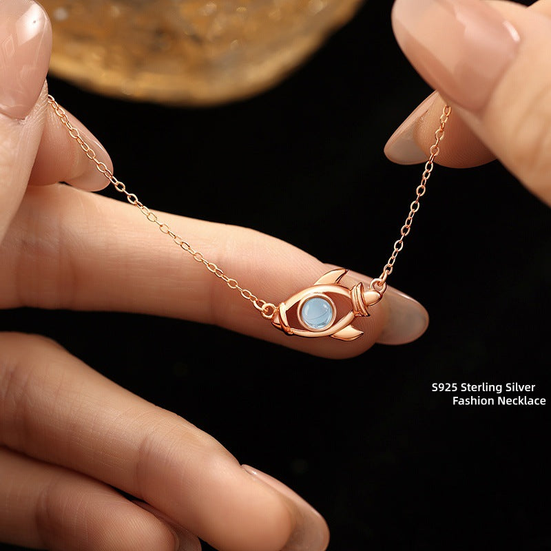 S925 Sterling Silver Rocket Clavicle Chain Natural Ice Blue Topaz Necklace Platinum Rose Gold Two-Color Design Accessories