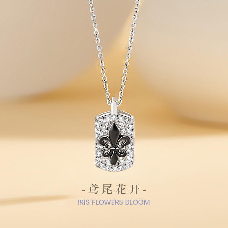 Iris Sterling Silver S925 Necklace Women's Light Luxury Niche Design Flower Clavicle Chain Ins Style Square Pendant