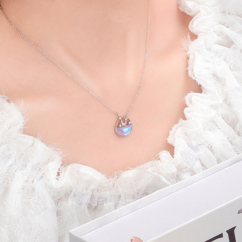 Mermaid Tears S925 Sterling Silver Gradient Glass Necklace Niche Design Sense Ocean Style Clavicle Chain Valentine's Day Gift