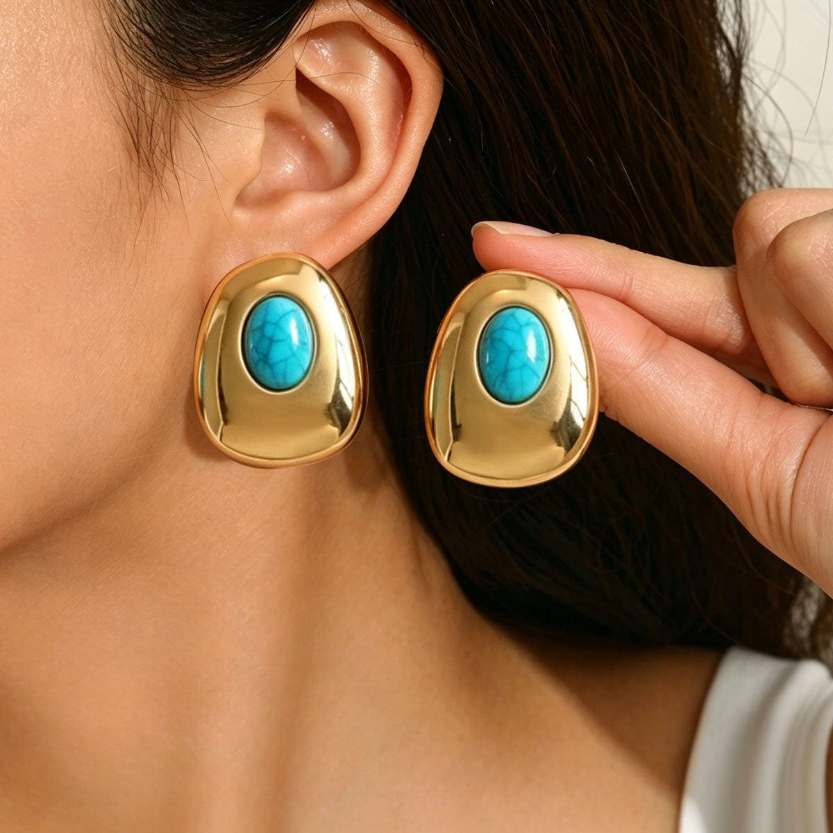 Turquoise-Color Rounded Earrings