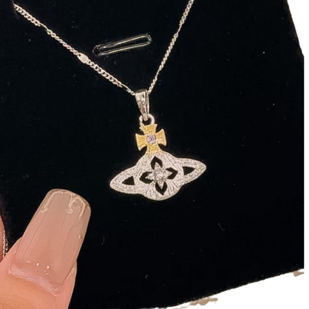 Fantasy Planet Sterling Silver 925 Necklace Light Luxury High-Grade Emerald Saturn Clavicle Chain Ins Brushed Star Pendant