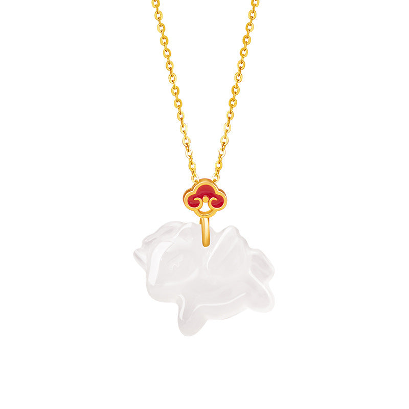 Immediately Lucky Sterling Silver 925 Necklace Female National Fashion White Agate Auspicious Clouds Ruyi Clavicle Chain Ins Style Zodiac Horse Pendant